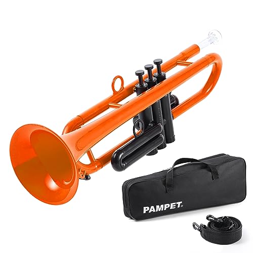 PAMPET Professional Plastic Bb Trumpet Student Trumpet Set for Student Beginner With 7C Mouthpiece and 3C Mouthpiece Bb Trumpet Instrument Orange