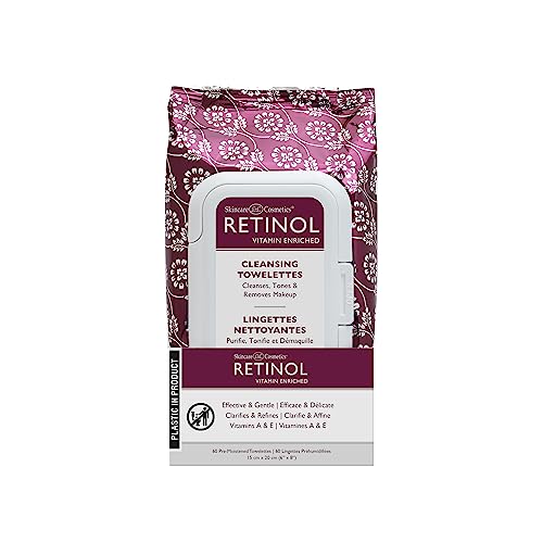 Retinol Anti-Aging Cleansing Towelettes – All-in-One Cleanser, Toner & Makeup Remover in a Convenient Pre-Moistened Wipe – On-The-Go Exfoliating, Toning & Hydrating Leaves Skin Clean, Fresh & Refined