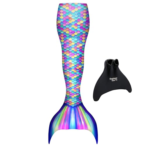 Fin Fun Fantasy Mermaid Tail for Girls and Boys, Monofin for Swimming Included (Rainbow, Youth Small/Medium)
