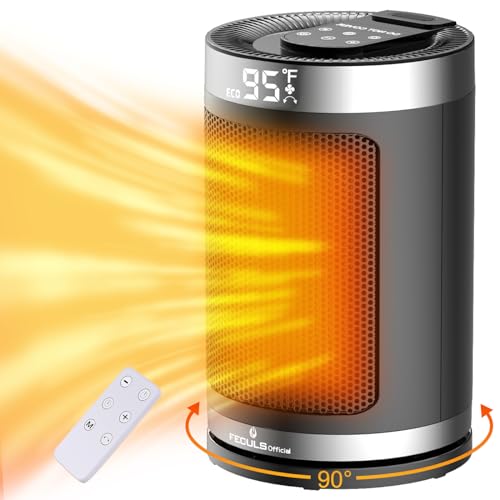 Space Heater for Indoor Use, 1500W PTC Ceramic Portable Heater with Thermostat & Remote, 12h Timer, 90° Oscillation, Fast Safety Quiet Electric Heater for Office Home Bedroom