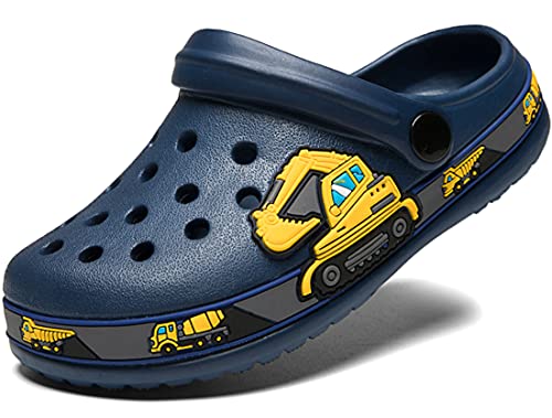 FolHaoth Little Kids Clogs Cute Cartoon Boys Girls Garden Sandals Toddlers Non-Slip Breathable Slides Children Lightweight Slip-on Beach Pool Shower Slippers Deepblue
