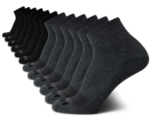 AND1 Men's Socks - Athletic Cushion Quarter Cut Ankle Socks (12 Pack), Size 6-12.5, BlackGrey