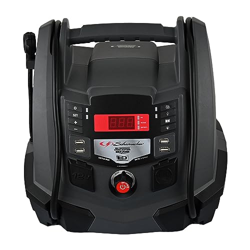 Schumacher SJ1289 Rechargeable AGM Jump Starter and Portable USB/DC Power Station - 1200 Amp - with Air Compressor and LED flex light