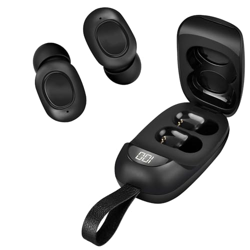 VOLT PLUS TECH Portable Bluetooth Earbuds Compatible with Visual Land Prestige Elite 10QL Noise Cancelling LED Display, Mic 8D Bass IPX4 Waterproof/Sweatproof with PowerBank for 24h Use (Black)