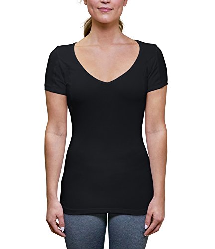 Women's Sweat Proof Undershirt – Slim Fit Deep V-Neck, Black, Large