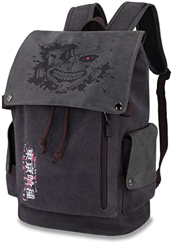 Roffatide Anime Tokyo Ghoul Ken Kaneki Canvas Laptop Backpack Women Men Canvas Backpack Flap Printed Schoolbag College Bookbag Grey