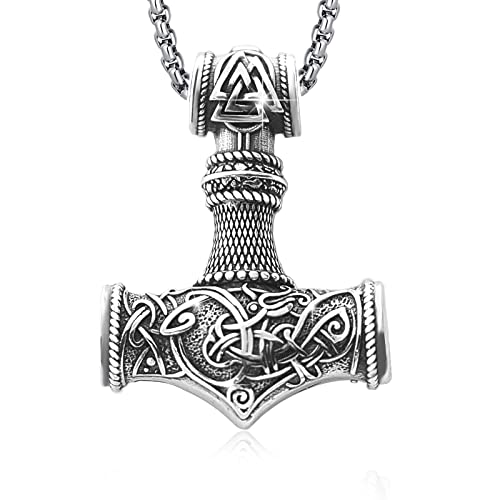 DOTBJ 925 Sterling Silver Thor Hammer Necklace, Norse Mjolnir Viking Pendant For Men With Rolo Chain 22+2 Inch.