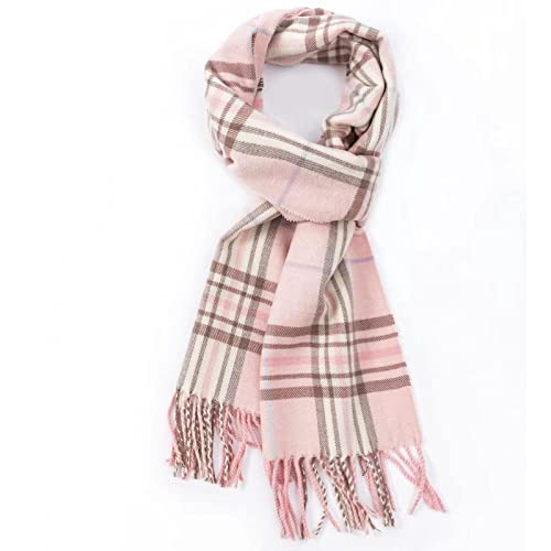AUSEKALY Scarf For Men Women Cashmere Neck Scarf Plaid Winter Scarf Fall Softest Classic Warm Pink White