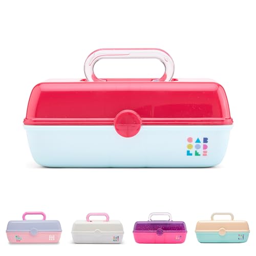 Caboodles Pretty in Petite Makeup Box, Two-Tone Burgundy on Mint, Hard Plastic Organizer Box, 2 Swivel Trays, Fashion Mirror, Secure Latch for Safe Travel