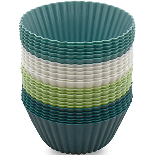 24 Pack Silicone Baking Cups Reusable Muffin Liners Non-Stick Cup Cake Molds Set Cupcake Silicone Liner Standard Size Silicone Cupcake Holder Silicon Cups for Baking Bpa Free (4 Colors)