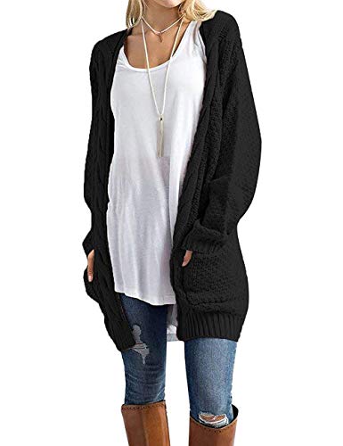 GRECERELLE Women's Long Sleeve Knit Cardigans Sweater Blouses with Packets for Fall Winter(X-Large, Black)