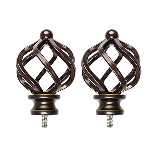 KAMANINA Top-Bead Twisted Cage Replacement Finials for 3/4 or 5/8 Inch Curtain Rod, Bronze,2pcs