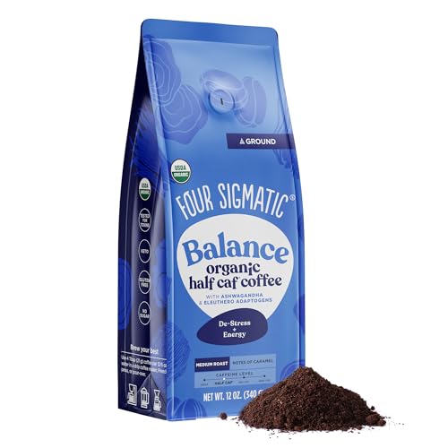 Four Sigmatic Adaptogen Ground Coffee - Medium Roast USDA Organic and Fair Trade Coffee with Ashwagandha and Tulsi - 12 Oz