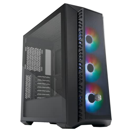 Cooler Master MasterBox 520 Mesh Blackout Airflow ATX Mid-Tower, Mesh Front Panel, Tempered Glass Panel, E-ATX up to 10.7”, Gen2 Type-C, Three CF120 120mm PWM Customizable ARGB Fan (MB520-KGNN-S00)
