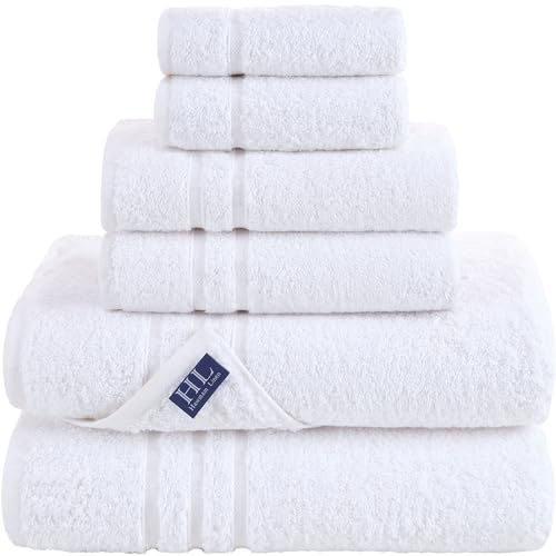 Hammam Linen White Bath Towels Set 6-Piece Original Turkish Cotton Soft, Absorbent and Premium Towel for Bathroom and Kitchen 2 Bath Towels, 2 Hand Towels, 2 Washcloths