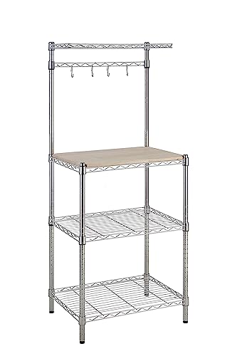 Amazon Basics Kitchen Storage Baker's Rack with Removable Top, Chrome/Beige, 18'D x 24' W x 59'H