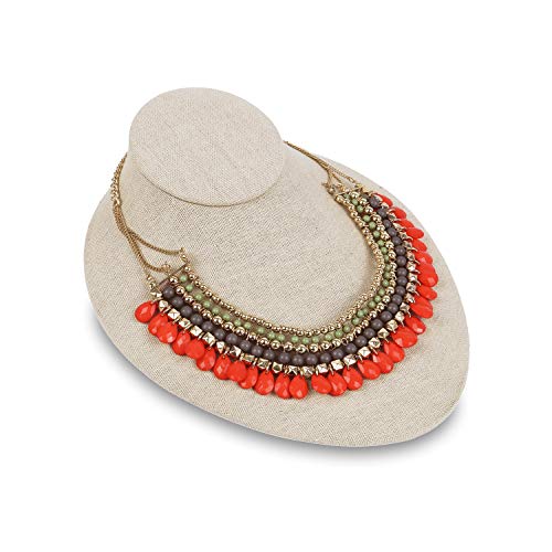 MOOCA Linen Lay Down Necklace Bust Display Jewelry Display Necklace Chain Jewelry Bust Display Holder Stand, Tan Linen