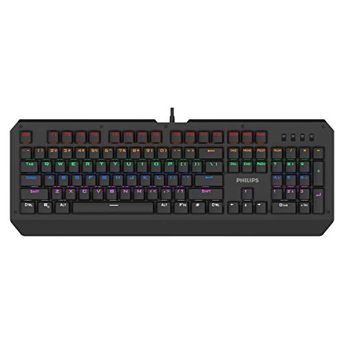 PHILIPS USB Mechanical Gaming Keyboard — RGB Ambiglow, High-Performance Blue Switches | Custom Backlit Keymaps, N-Key Rollover | Windows, Linux, Mac OS & Gaming Consoles (SPK8413)
