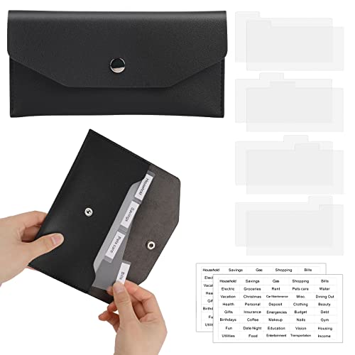 Cash Envelope Wallet, Cash Wallet Cash Envelopes for Budgeting Cash Wallet Budget Planner Cash Envelopes Budget Binder Wallet PU Leather Cash Envelopes with Tab Stickers and Dividers(11Pcs)