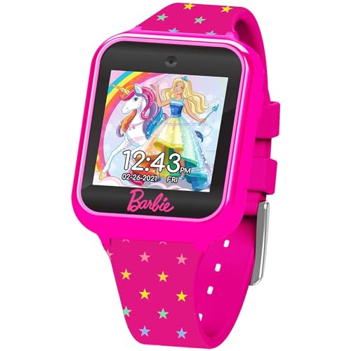 Accutime Kids Mattel Barbie Pink Educational Learning Touchscreen Smart Watch Toy for Girls, Boys, Toddlers - Selfie Cam, Learning Games, Alarm, Calculator, Pedometer & More (Model: BDT4069AZ), 40mm