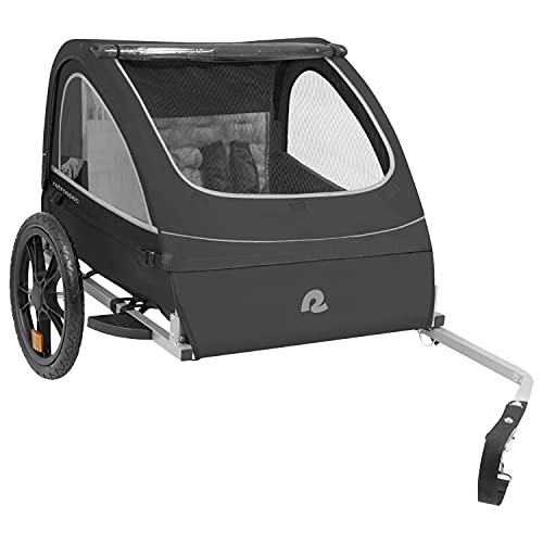 Retrospec Rover Kids Bicycle Trailer - Single & Double Passenger Children’s Foldable/Collapsible Tow Behind Bike Trailer with 16' Wheels, Safety Reflectors & Rear Storage Compartment - Black