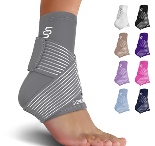 Sleeve Stars Ankle Brace for Women & Men, Achilles & Plantar Fasciitis Relief Compression Sleeve, Foot Brace with Ankle Support Strap, Heel Protector Wrap for Pain, Tendonitis & Sprain (Single/Gray)