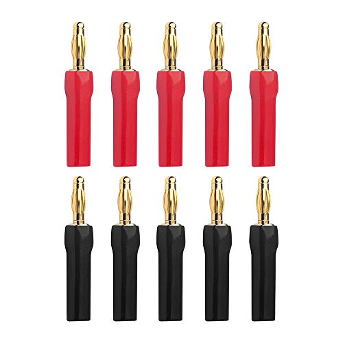 VCELINK 4mm Speaker Banana Plugs-Open Screw Type,24K Gold Plated Speaker Wire Banana Plugs Connectors (5 pair/10 pcs)