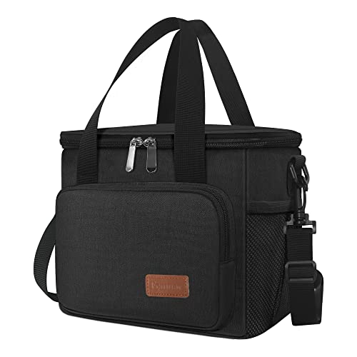 Femuar Reusable Lunch Box for Men/Women - Insulated Lunch Bag Leakproof Lunchbox for Work Office Picnic Beach - Freezable Lunch Cooler Bag with Adjustable Shoulder Strap - Black