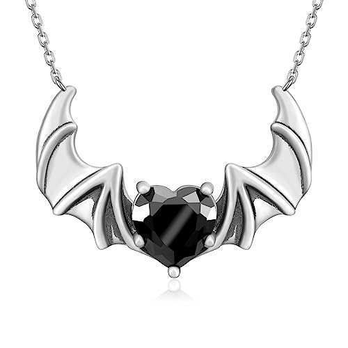 Feijiesi Bat Necklace 925 Sterling Silver Halloween Bat Necklace Gothic Jewelry for Women