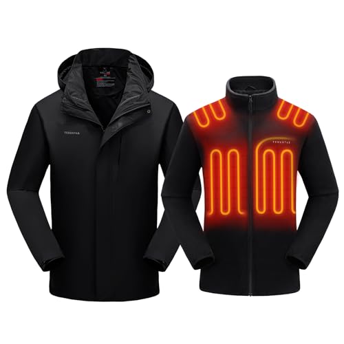 Venustas Men's 3-in-1 Heated Jacket with Battery Pack 7.4V, Ski Jacket Winter Jacket with Removable Hood Water-resistant