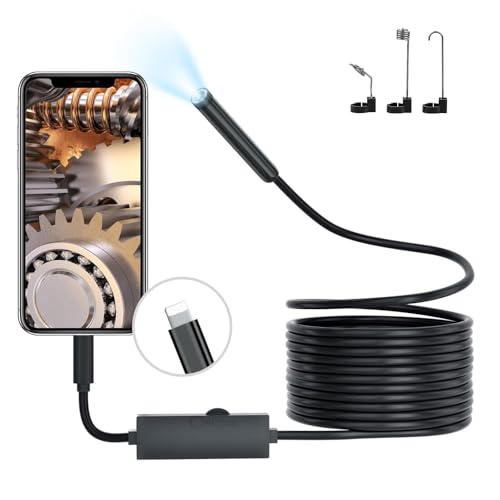 Endoscope Inspection Camera, Picache 1920P Borescope Endoscope Camera with Light, Snake Camera with 8 LED Light, 7.9mm IP68 Waterproof Probe for iPhone,iPad(16.4FT/5M,No WiFi Needed)