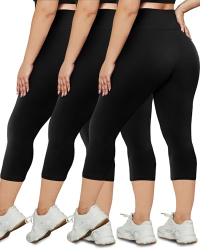 HLTPRO 3 Pack Plus Size Leggings for Women(X-Large - 4X)- High Waist Stretchy Soft Pants for Workout Running Yoga Black/Black/Black
