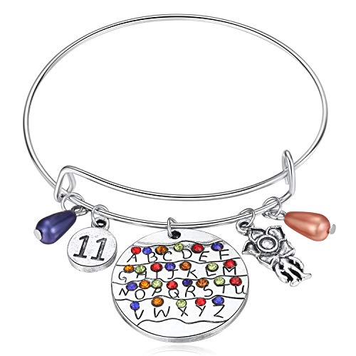 Ukodnus ST Gifts, Themed Bracelet Stranger Merchandise Alphabet Jewelry Light Eleven Demogorgon Bangle Halloween Cosplay Costume for Girls Women