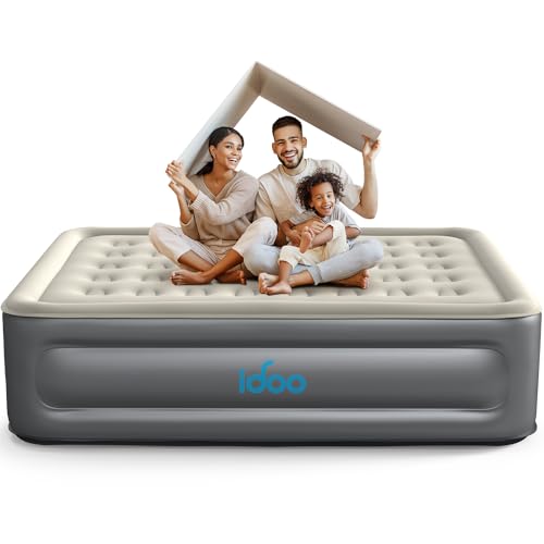 iDOO Queen Air Mattress with Built in Pump, Luxury Double High Inflatable Mattress for Camping, Home&Guests, 18' Raised Blow up Bed Airbed Colchon Inflable - Fast Inflation/Deflation - 650lb MAX