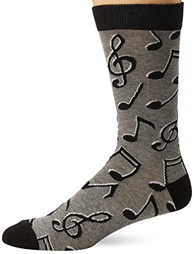 K. Bell Socks Men's Ears Novelty Crew Socks, Music Notes (Charcoal), Shoe Size: 6-12