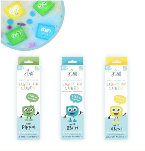 Glo Pals Water-Activated Light-Up Cubes Bundle for Sensory Play (Extraordinary Earth – Green, Yellow + Blue)