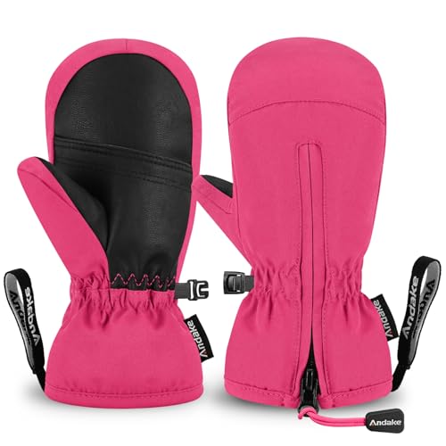 Andake Kids Ski Mittens Gloves Waterproof Winter Warm Snow Gloves for Todder Baby Girls and Boys (Pink,4-5Y)