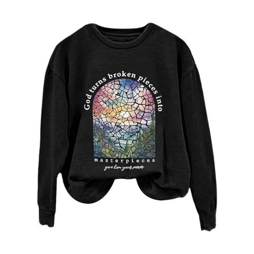 discount - low to high God Turns Broken Pieces Into Sweatshirt for Women Cloud Split Juses Sweatshirt Long Sleeve Crewneck (Black, XXL)