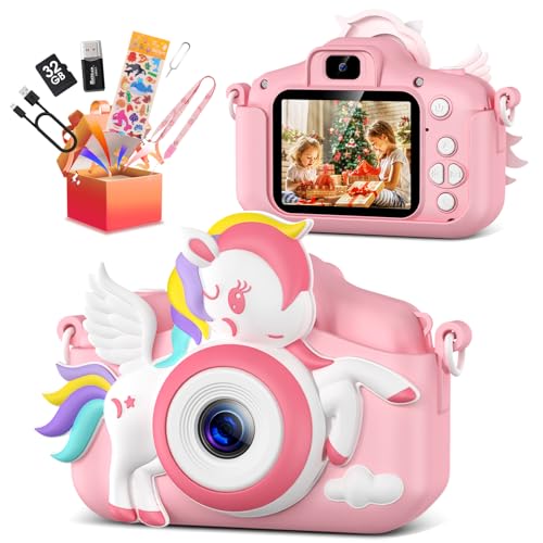 Kids Camera -Kids Camera for Girls,Christmas Birthday Gifts for Girls Portable Toy for 3 4 5 6 7 8 9 Year Old Girl Selfie 1080P HD Video Camera with 32GB SD Card -Pink