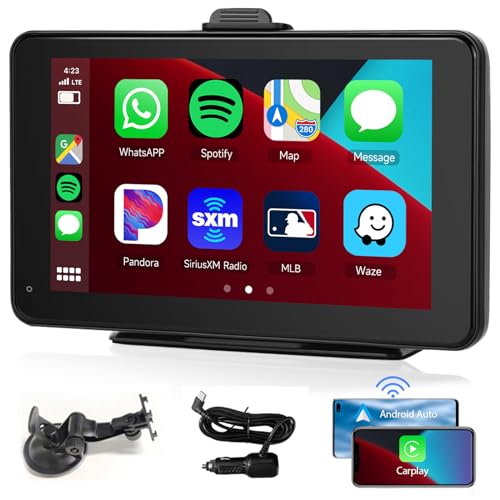 Podofo Wireless Apple Car Play Portable Car Screen, 7'' HD IPS Touchscreen Car Radio Receiver, Car Stereo with Android Auto/Mirror Link/Bluetooth/GPS/Voice Control/AUX/HD Backup Camera(7V-32V)