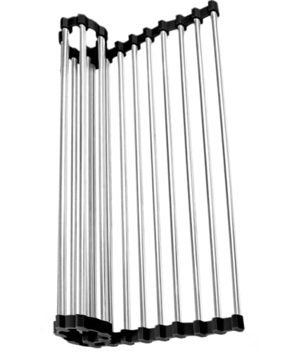 HEREOF Roll Up Dish Drying Rack for Kitchen Counter, Rolling Stainless Steel Sink Drying Mat Foldable Drainer for Kitchen Organization and Storage 17.5x11.8