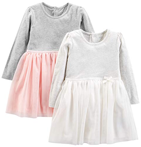 Simple Joys by Carter's Toddler Girls' Long-Sleeve Dress Set with Tulle, Pack of 2, Pink/Grey, 3T