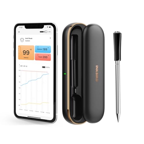 INKBIRD Wireless Meat Thermometer INT-11P-B, Bluetooth Meat Thermometer for Grilling and Smoking, IP 67 Waterproof Wireless Meat Probe for BBQ Oven Grill Smoker Cooking Gifts for Men Women