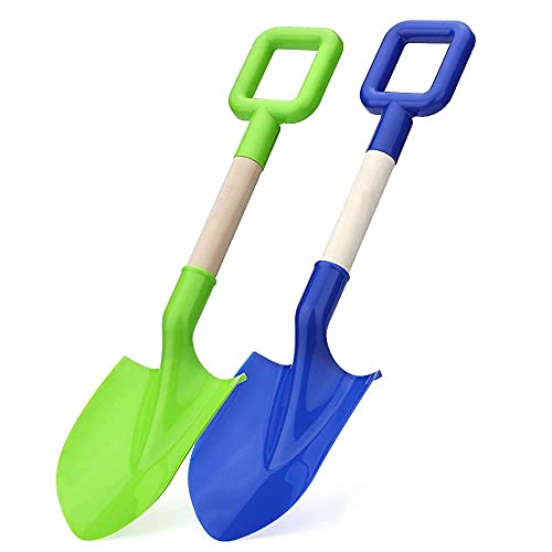 16' Long Kids Beach Spades Sand Shovels Toys Gardening Tools Kit Sandbox Sturdy Scoop Durable Wood Handle ABS Plastic Spade for Garden Sand Snow Backyard Summer Kids Adults 2 Pack- Blue&Green