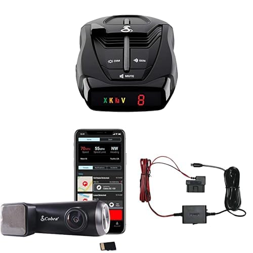 Cobra RAD 380 Laser Radar Detector & SC100 Smart Dash Cam + 2.5A OBD Port to Micro USB Hardwire Kit for Dash Cams: Long Range Front and Rear Detection, DSP, Full HD 1080P Resolution, Built-in WiFi & G