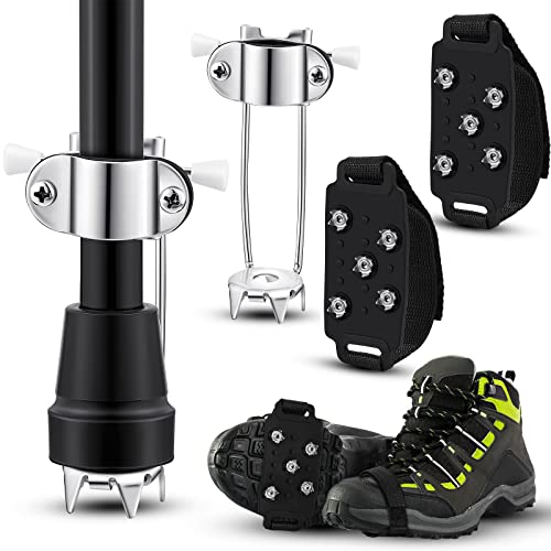 3 Pieces Cane Tips for Ice Metal Retractable Hiking Attachment Crampon Traction Cleats Anti Skid Traction Grips Retractable Ice Cane Tip for Walking Jogging Hiking Mountaineering Ice Snow Grips