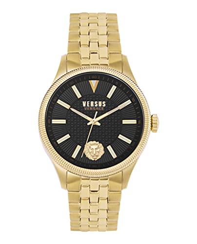 Versus Versace Colonne Collection Luxury Mens Watch Timepiece with a Gold Bracelet Featuring a IP Yellow Gold Case and Black Dial