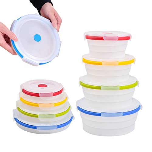 ECOBERI Collapsible Food Storage Containers, Airtight Snap-Top Lids, Microwave, Dishwasher Safe, BPA Free Silicone, Set of 4