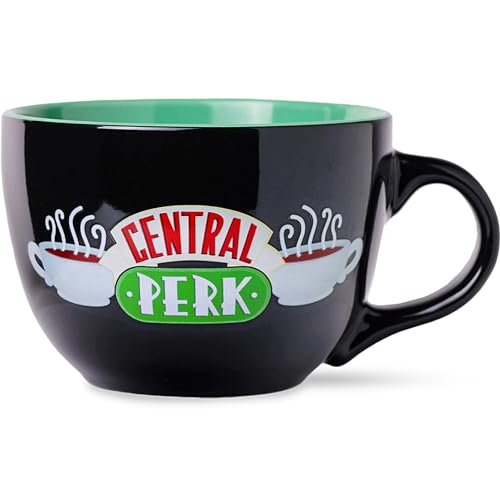 Silver Buffalo FRIENDS Central Perk Black Ceramic Mug Oversized for Coffee, Soup, 24 Ounces