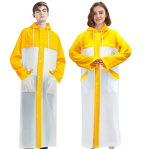 Trenovo Rain Poncho for Adults - Reusable Rain Coat for Women Men, Waterproof Emergency Rain Jacket with Hood for Camping Hiking Outdoor Yellow